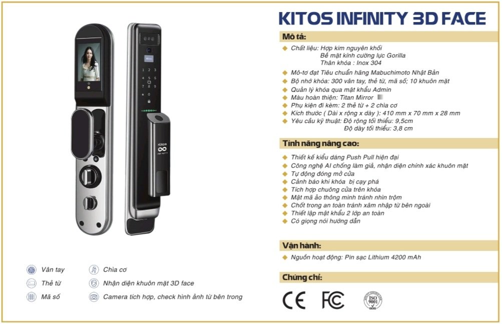 Khoá cửa Kitos Infinity 3D Face