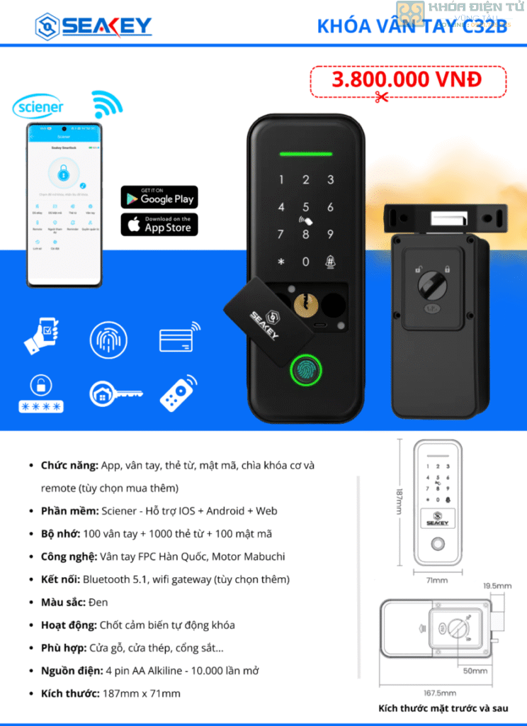 Khóa Vân Tay Seakey C32B