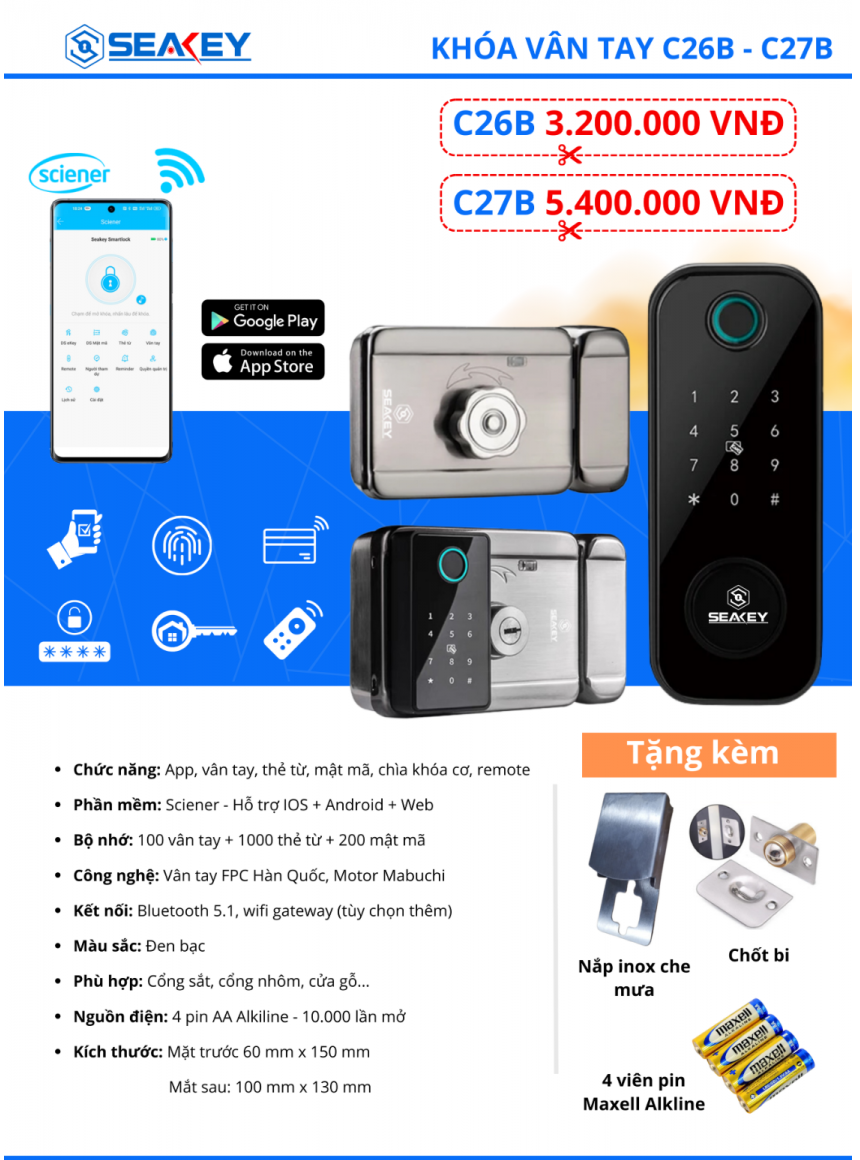 Khóa vân tay Seakey C27B Khóa Vân Tay Seakey C27B