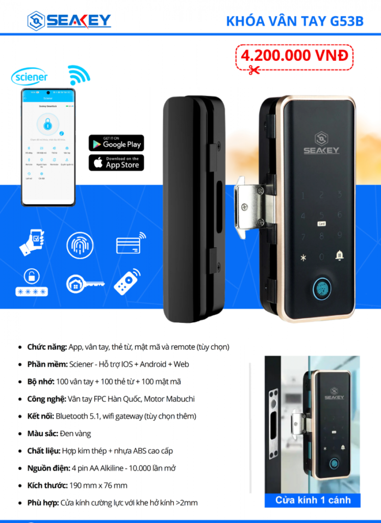 Khóa vân tay Seakey G53B 6 Khóa Vân Tay Seakey G53B