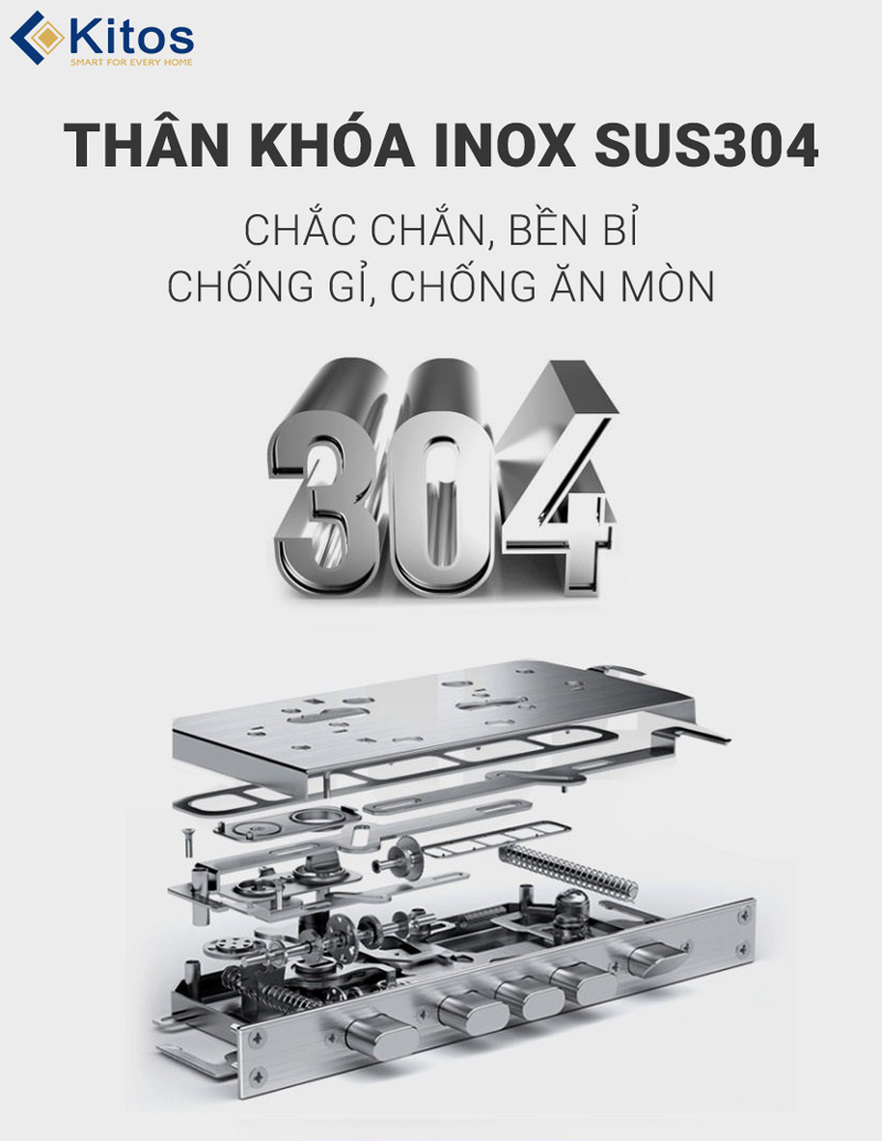 khóa cửa vân tay Kitos KT X8, khóa điện tử Kitos, khóa vân tay camera, khóa thông minh Wi-Fi, khóa Push-Pull.