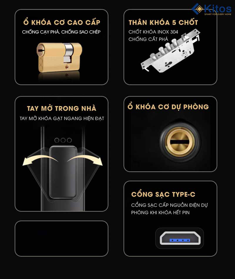 khóa cửa vân tay Kitos KT X8, khóa điện tử Kitos, khóa vân tay camera, khóa thông minh Wi-Fi, khóa Push-Pull.